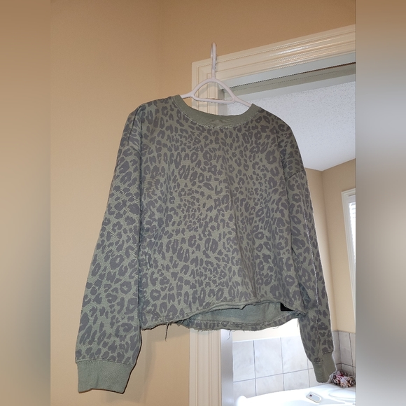 Sage Green Leopard Print Crewneck Pullover - Picture 2 of 5